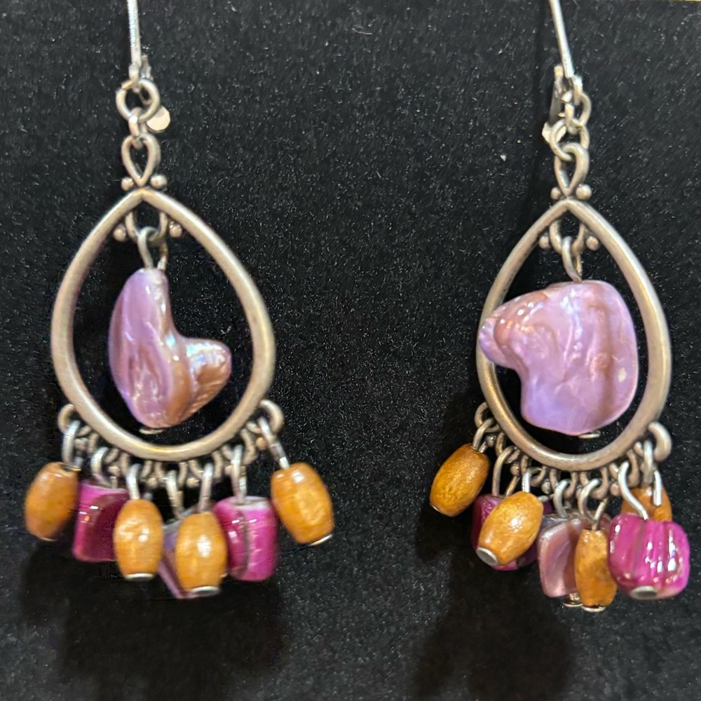 Purple and Yellow Stone Dangle Earrings